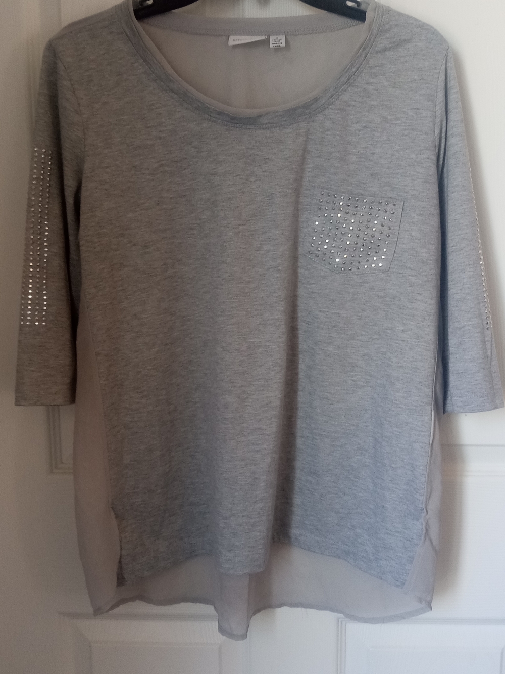 Light Gray Embellished Pocket & Sleeve Blouse